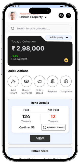PG Master Owner App - Property Dashboard